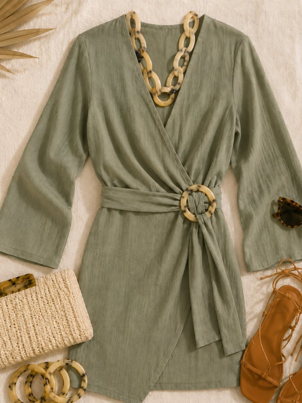 Zara Olive Green Wrap Dolman Sleeve Mini Dress Size M #1688